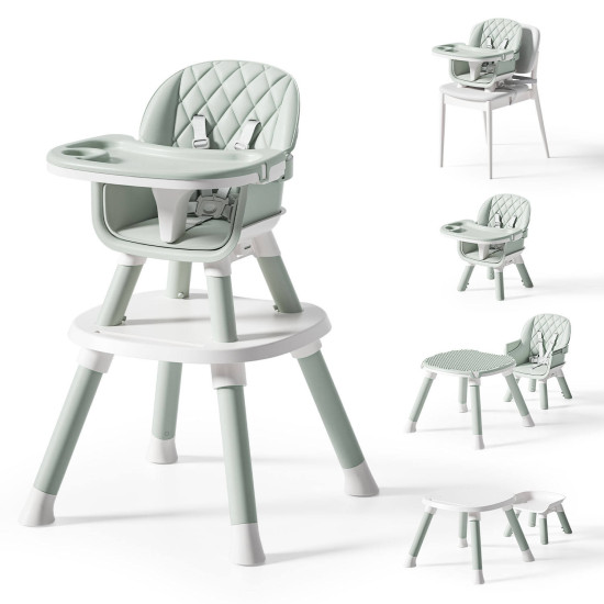 Portable Multifunctional Baby High Chair with Adjustable Height & Safety Harness