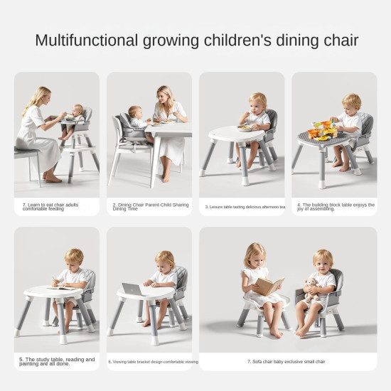 Portable Multifunctional Baby High Chair with Adjustable Height & Safety Harness