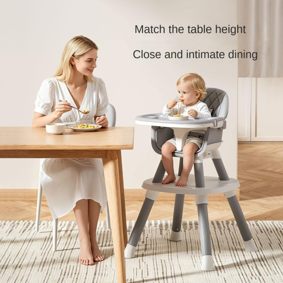 Portable Multifunctional Baby High Chair with Adjustable Height & Safety Harness