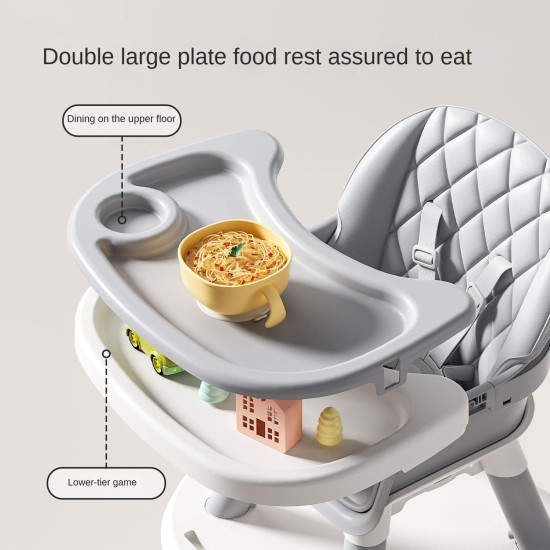 Portable Multifunctional Baby High Chair with Adjustable Height & Safety Harness