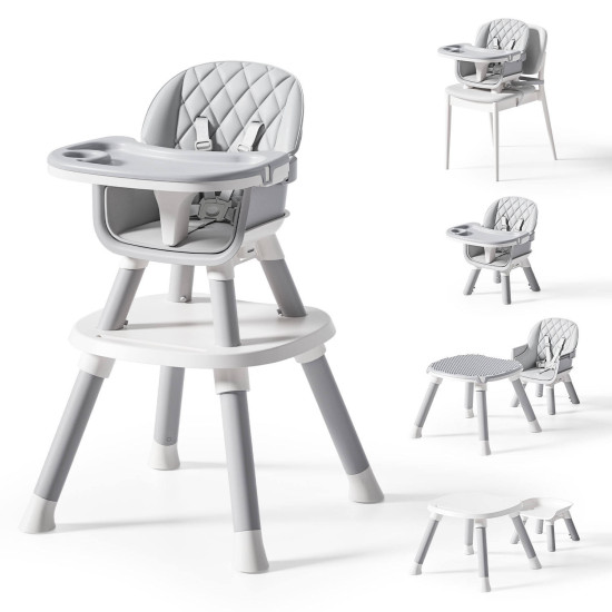 Portable Multifunctional Baby High Chair with Adjustable Height & Safety Harness
