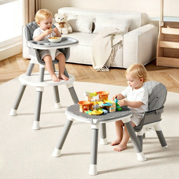 Portable Multifunctional Baby High Chair with Adjustable Height & Safety Harness