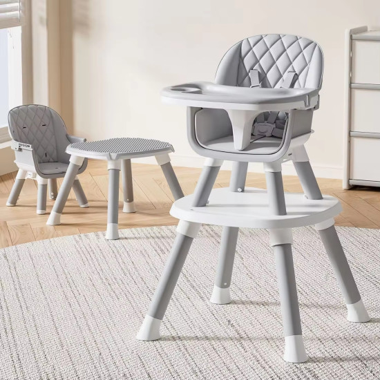 Portable Multifunctional Baby High Chair with Adjustable Height & Safety Harness