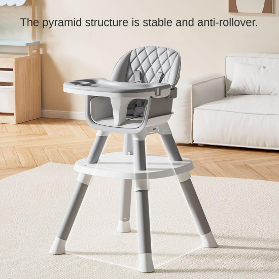 Portable Multifunctional Baby High Chair with Adjustable Height & Safety Harness