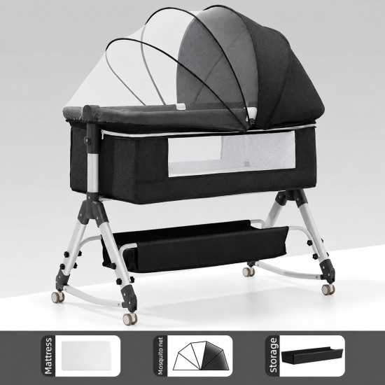 Portable Baby Bassinet Bed with Mosquito Net & Storage Basket Portable Baby Bassinet Bed with Mosquito Net & Storage Basket