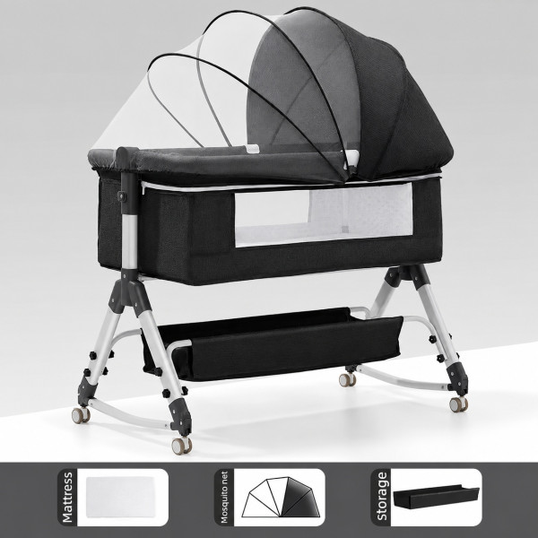 Portable Baby Bassinet Bed with Mosquito Net & Storage Basket Portable Baby Bassinet Bed with Mosquito Net & Storage Basket