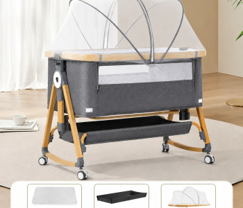 Foldable Height Adjustable Baby Crib with Wheels & Mosquito Net