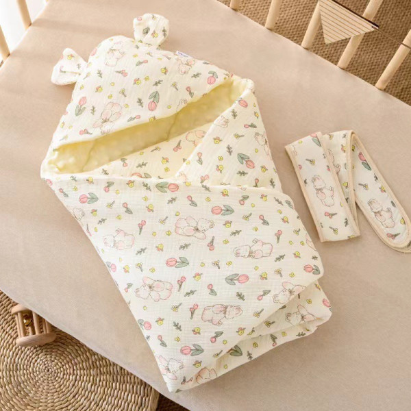 Premium Crepe Beanie Quilted Baby Blanket — Hooded Cotton Windproof Quilt for Newborn Autumn & Winter Outings | 35×35 Inch Premium Crepe Beanie Quilted Baby Blanket — Hooded Cotton Windproof Quilt for Newborn Autumn & Winter Outings | 35×35 Inch