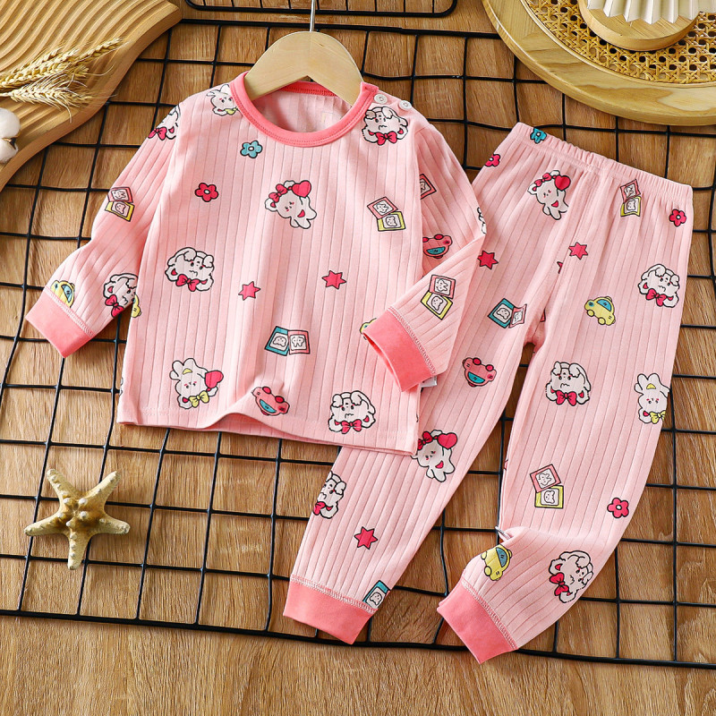 Top-Bottom Suit Boys & Girls Long Sleeve Comfortable Cute Cartoon Tops and Pants Set | Style: Crain Check