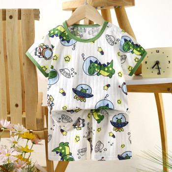 Children’s Cotton Summer Pajama Set – Short Sleeve Two-Piece with Cartoon Print | Alien Dragon