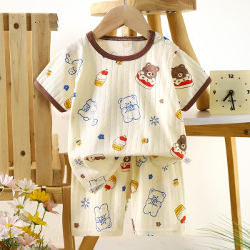 Children’s Cotton Summer Pajama Set – Short Sleeve Two-Piece with Cartoon Print | Cake Bear