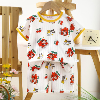 Children’s Cotton Summer Pajama Set – Short Sleeve Two-Piece with Cartoon Print | Cherry Doll