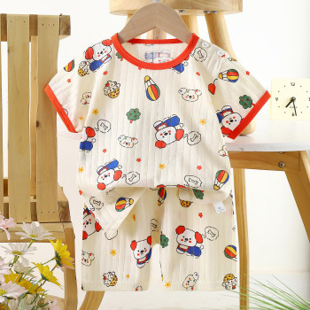 Children’s Cotton Summer Pajama Set – Short Sleeve Two-Piece with Cartoon Print | Aircraft Dinosaur