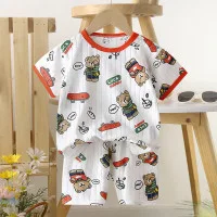 Children’s Cotton Summer Pajama Set – Short Sleeve Two-Piece with Cartoon Print | Consong Bear