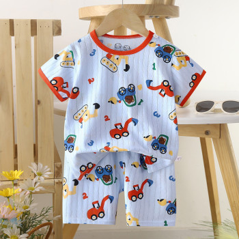 Children’s Cotton Summer Pajama Set – Short Sleeve Two-Piece with Cartoon Print | Digital Excavator