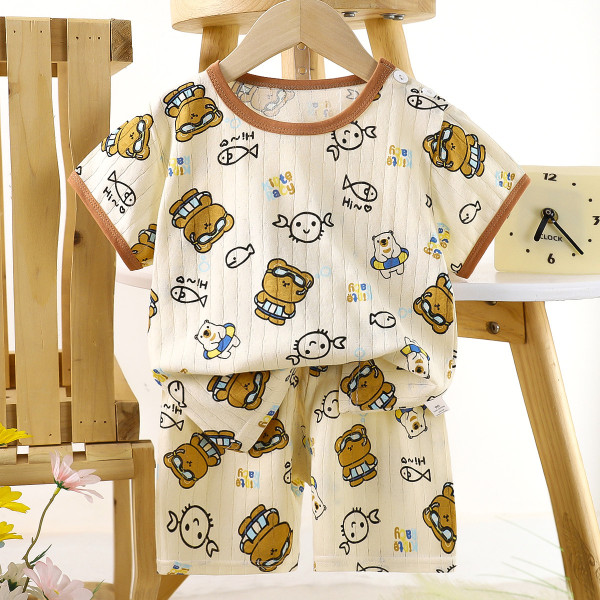 Children’s Cotton Summer Pajama Set – Short Sleeve Two-Piece with Cartoon Print | Diving Bear Children’s Cotton Summer Pajama Set – Short Sleeve Two-Piece with Cartoon Print | Diving Bear