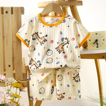 Children’s Cotton Summer Pajama Set – Short Sleeve Two-Piece with Cartoon Print | Happy Deer