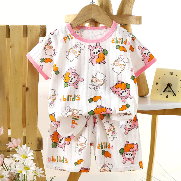 Children’s Cotton Summer Pajama Set – Short Sleeve Two-Piece with Cartoon Print | Jumping Rabbit Children’s Cotton Summer Pajama Set – Short Sleeve Two-Piece with Cartoon Print | Jumping Rabbit