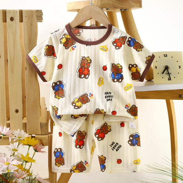 Children’s Cotton Summer Pajama Set – Short Sleeve Two-Piece with Cartoon Print | Ness Bear Children’s Cotton Summer Pajama Set – Short Sleeve Two-Piece with Cartoon Print | Ness Bear
