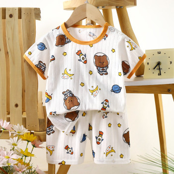 Children’s Cotton Summer Pajama Set – Short Sleeve Two-Piece with Cartoon Print | Rocket Bear