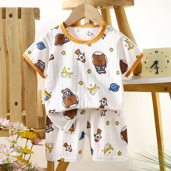 Children’s Cotton Summer Pajama Set – Short Sleeve Two-Piece with Cartoon Print | Rocket Bear Children’s Cotton Summer Pajama Set – Short Sleeve Two-Piece with Cartoon Print | Rocket Bear