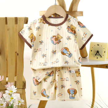 Children’s Cotton Summer Pajama Set – Short Sleeve Two-Piece with Cartoon Print | Shake Bbear