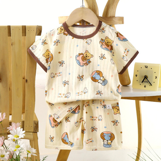 Children’s Cotton Summer Pajama Set – Short Sleeve Two-Piece with Cartoon Print | Shake Bbear Children’s Cotton Summer Pajama Set – Short Sleeve Two-Piece with Cartoon Print | Shake Bbear