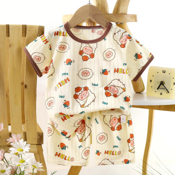 Children’s Cotton Summer Pajama Set – Short Sleeve Two-Piece with Cartoon Print | Strawberry Sheep