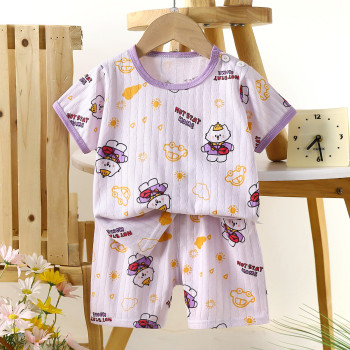 Children’s Cotton Summer Pajama Set – Short Sleeve Two-Piece with Cartoon Print | Train Cat