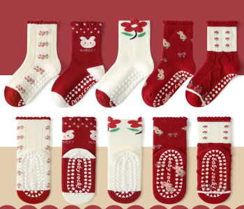 1-3 Year | 5 Pair Brown Chocolate Cozy Non-Slip Socks for Toddlers | Green Dino Grip Socks by Durian Minliu Sock | Imported China | 5 Pair Set