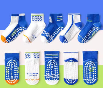 1-3 Year | 5 Pair Brown Chocolate Cozy Non-Slip Socks for Toddlers | Green Dino Grip Socks by Durian Minliu Sock | Imported China | 5 Pair Set