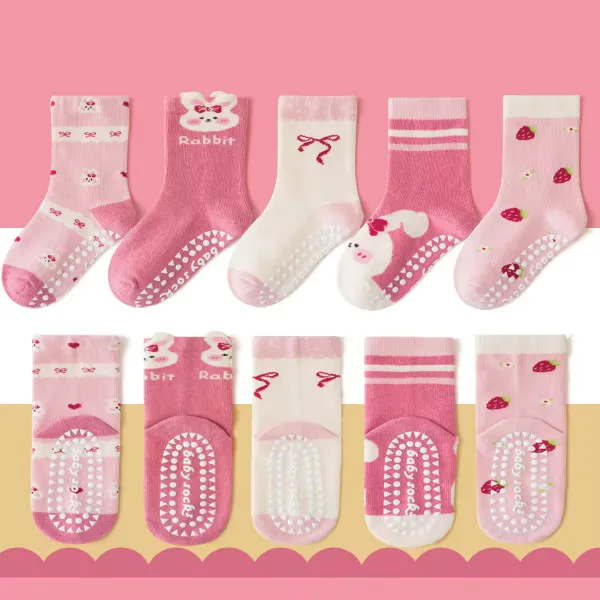 1-3 Year | 5 Pair Brown Chocolate Cozy Non-Slip Socks for Toddlers | Green Dino Grip Socks by Durian Minliu Sock | Imported China | 5 Pair Set