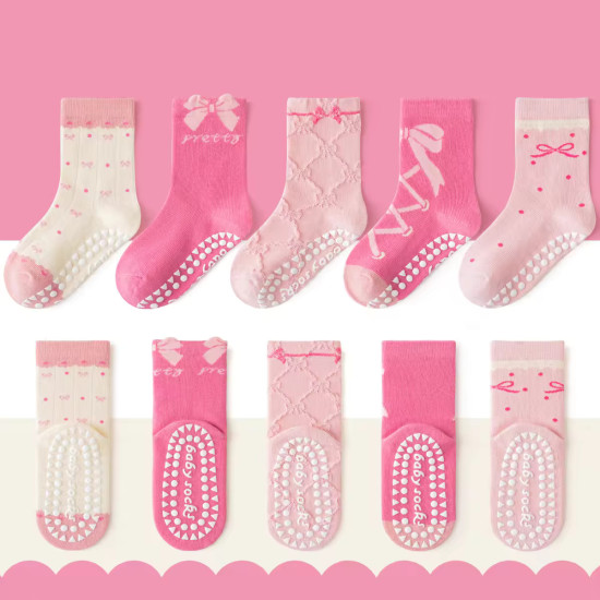 1-3 Year | 5 Pair Brown Chocolate Cozy Non-Slip Socks for Toddlers | Green Dino Grip Socks by Durian Minliu Sock | Imported China | 5 Pair Set