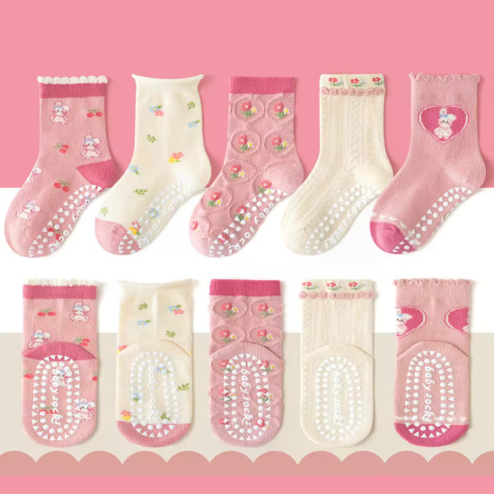 1-3 Year | 5 Pair Brown Chocolate Cozy Non-Slip Socks for Toddlers | Green Dino Grip Socks by Durian Minliu Sock | Imported China | 5 Pair Set