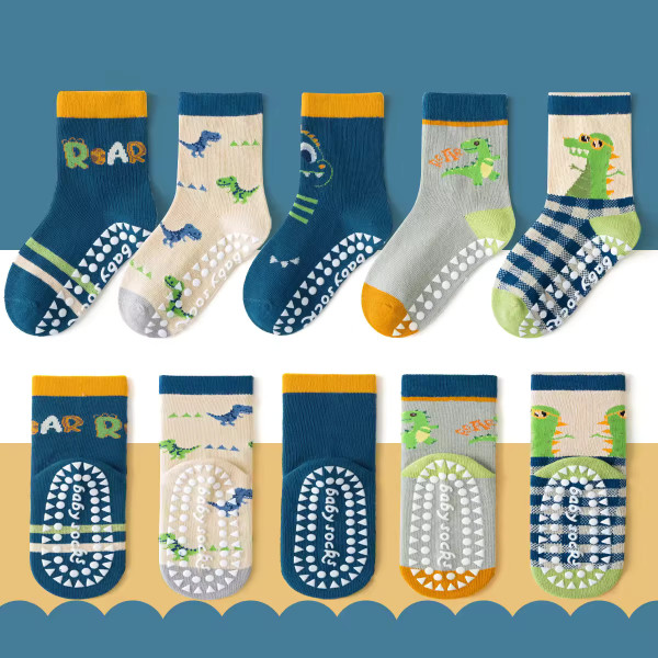 1-3 Year | 5 Pair Brown Chocolate Cozy Non-Slip Socks for Toddlers | Green Dino Grip Socks by Durian Minliu Sock | Imported China | 5 Pair Set 1-3 Year | 5 Pair Brown Chocolate Cozy Non-Slip Socks for Toddlers | Green Dino Grip Socks by Durian Minliu Sock | Imported China | 5 Pair Set