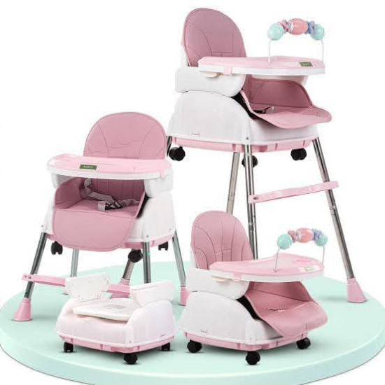 Adjustable Baby High Chair with Feeding Tray, Baby Dinner Chair with Wheels Adjustable Baby High Chair with Feeding Tray, Baby Dinner Chair with Wheels