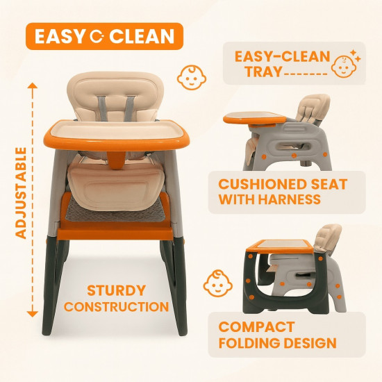 IVOLIA 6-in-1 Multi-Function Baby Feeding Chair & Convertible Study Table