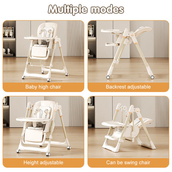 Adjustable Rocking Stainless Steel High Chair with Tray Dining Chair Solution for Babies and Toddlers for Feeding
