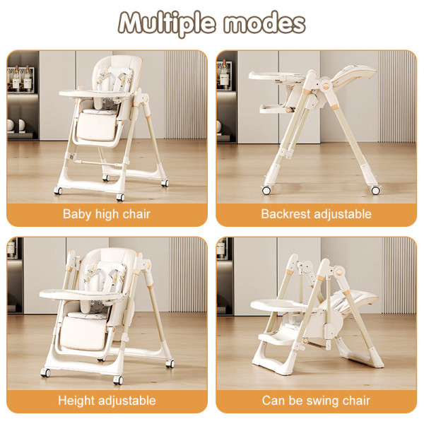 Adjustable Rocking Stainless Steel High Chair with Tray Dining Chair Solution for Babies and Toddlers for Feeding