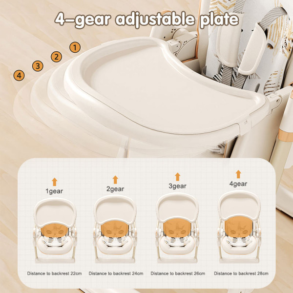 Adjustable Rocking Stainless Steel High Chair with Tray Dining Chair Solution for Babies and Toddlers for Feeding