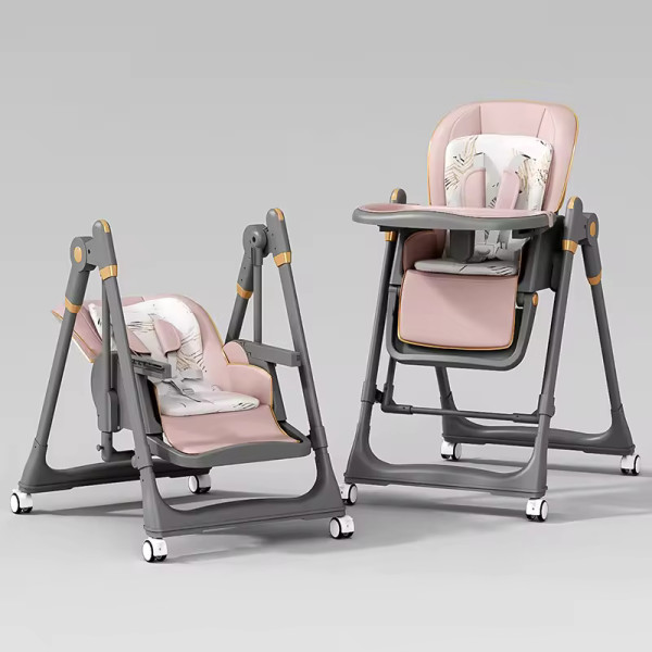 Adjustable Rocking Stainless Steel High Chair with Tray Dining Chair Solution for Babies and Toddlers for Feeding
