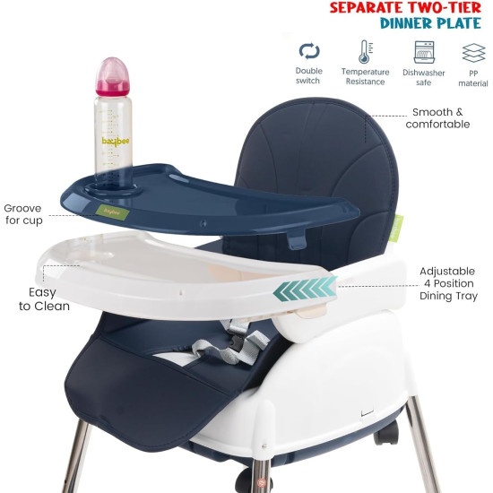 Adjustable Baby High Chair with Feeding Tray, Baby Dinner Chair with Wheels