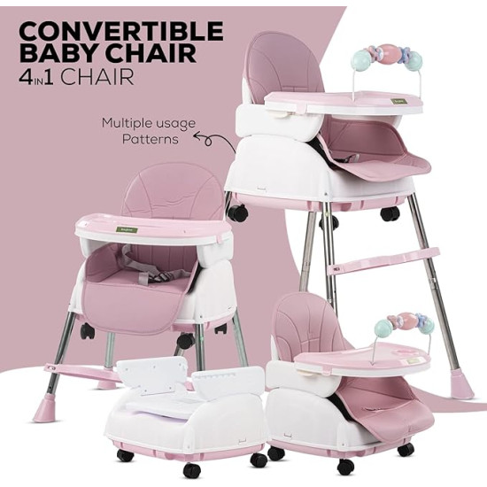 Adjustable Baby High Chair with Feeding Tray, Baby Dinner Chair with Wheels