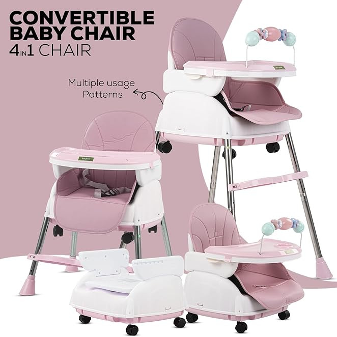 Adjustable Baby High Chair with Feeding Tray, Baby Dinner Chair with Wheels-Lokkisona-bangladesh