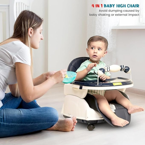 Adjustable Baby High Chair with Feeding Tray, Baby Dinner Chair with Wheels