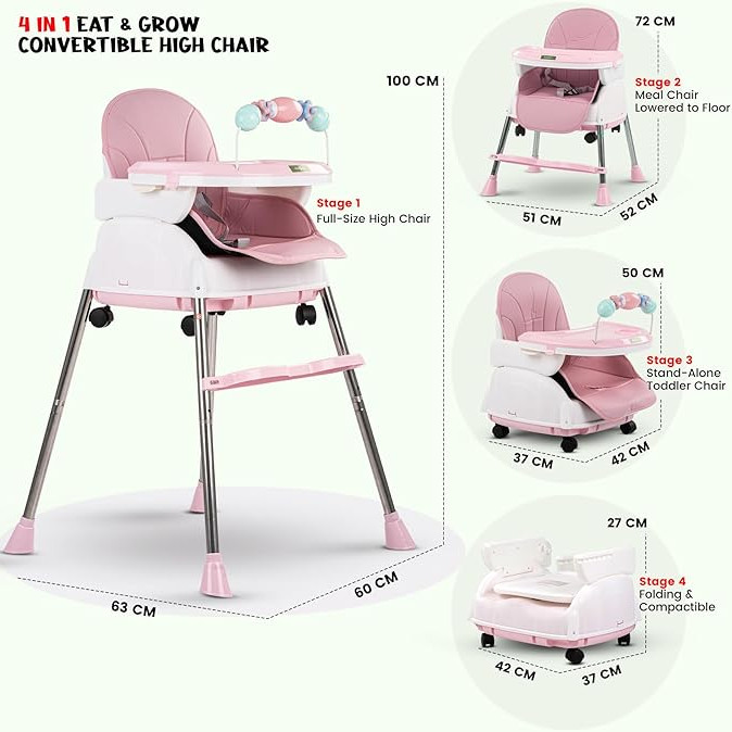 Adjustable Baby High Chair with Feeding Tray, Baby Dinner Chair with Wheels-Lokkisona-bangladesh