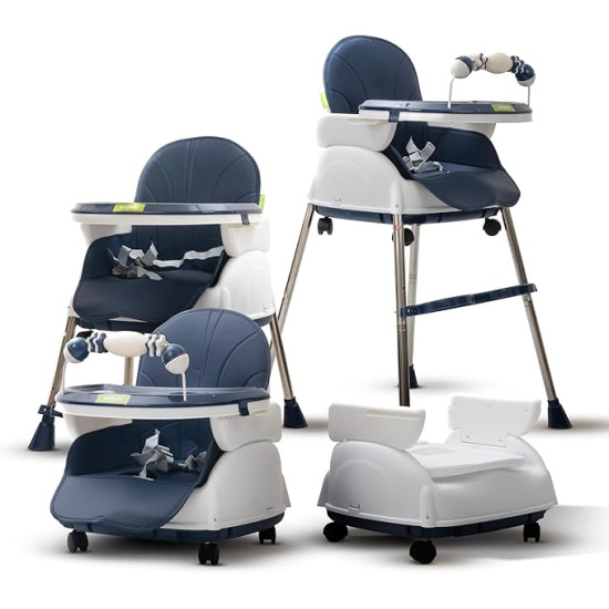 Adjustable Baby High Chair with Feeding Tray, Baby Dinner Chair with Wheels