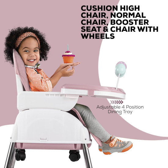 Adjustable Baby High Chair with Feeding Tray, Baby Dinner Chair with Wheels