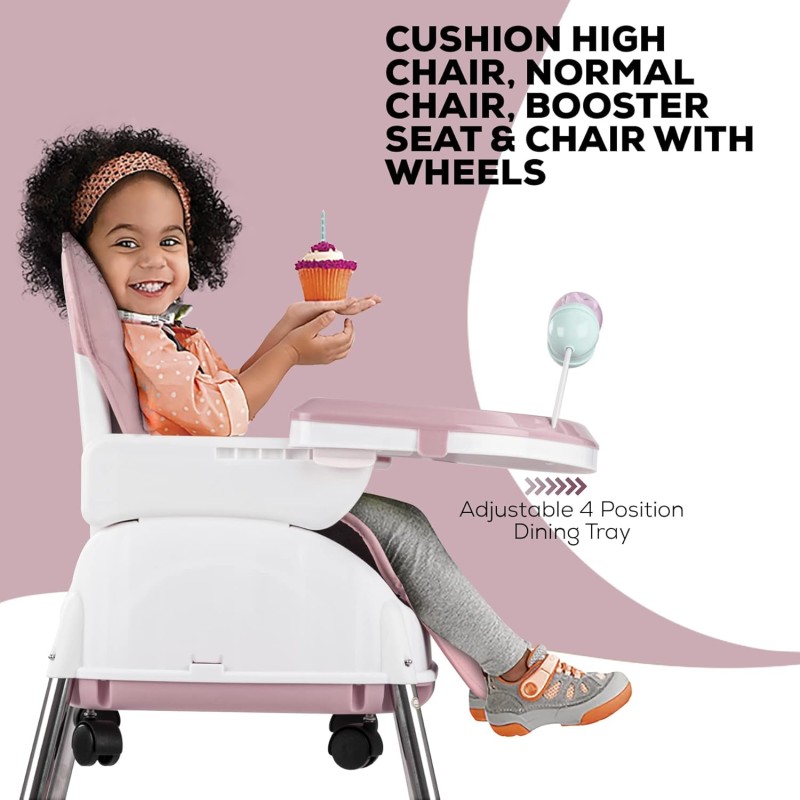 Adjustable Baby High Chair with Feeding Tray, Baby Dinner Chair with Wheels-Lokkisona-bangladesh