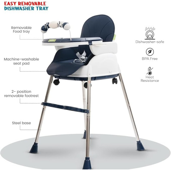 Adjustable Baby High Chair with Feeding Tray, Baby Dinner Chair with Wheels